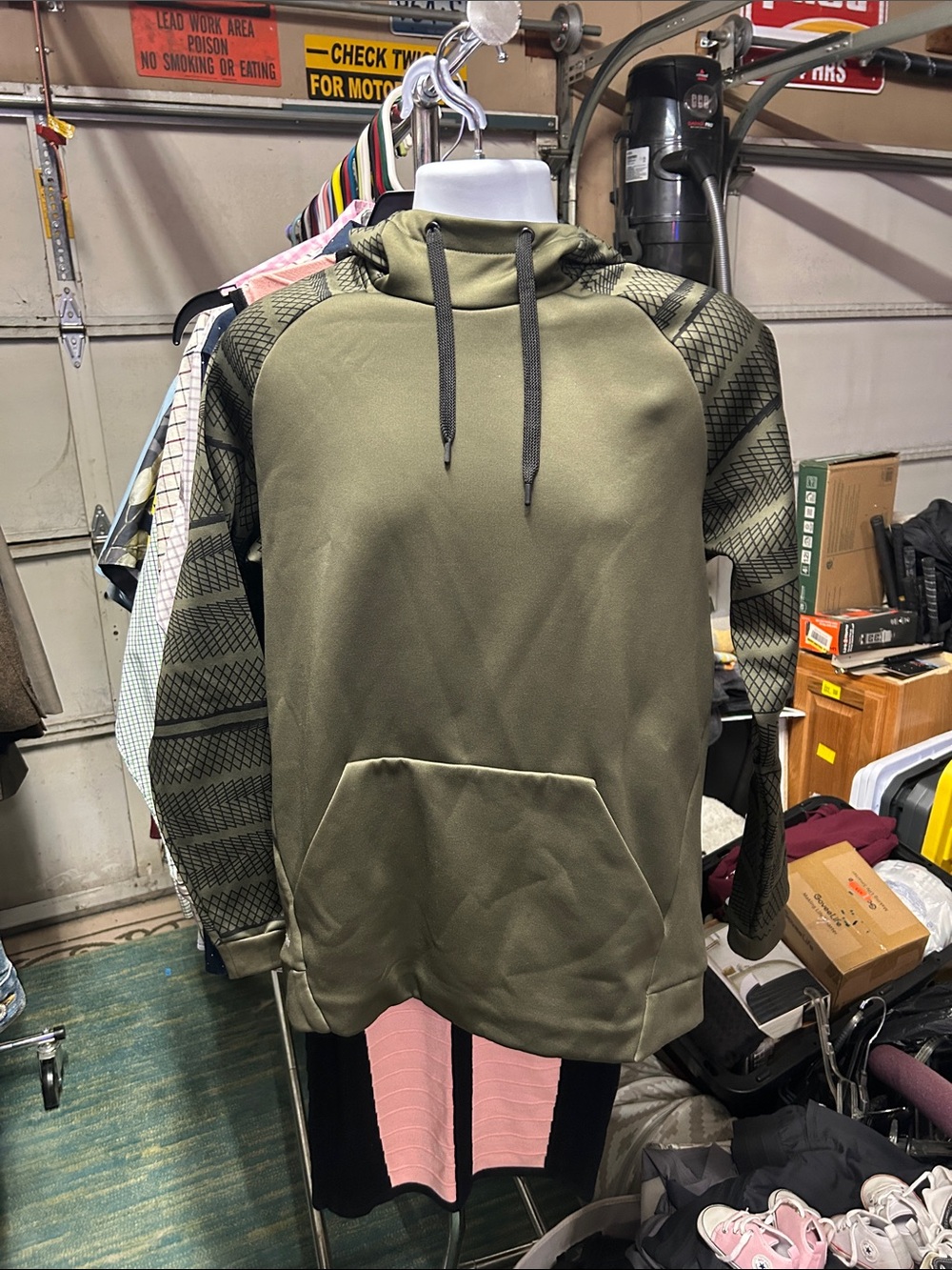 Nike Olive Green Hooded Pullover with Patterned Sleeves